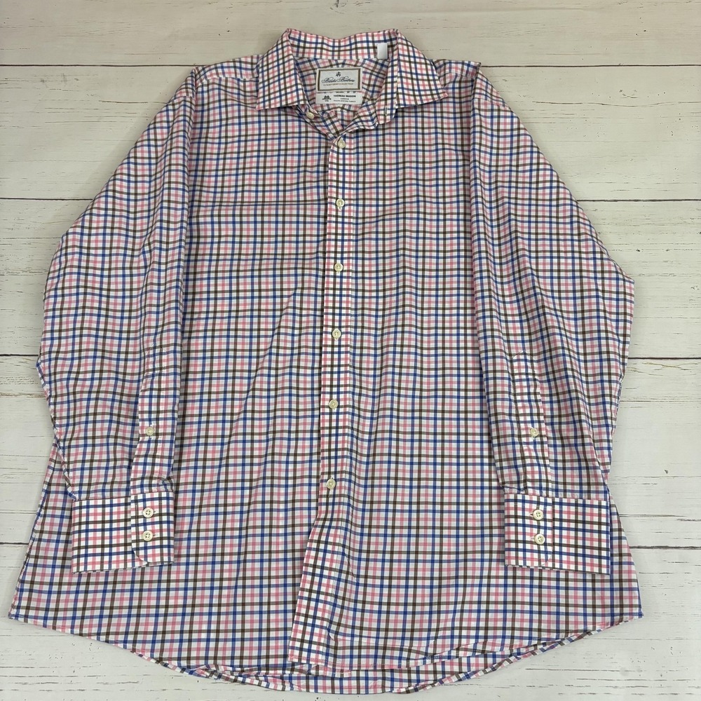 Brooks Brothers Thomas Mason Dress Shirt Mens 16.5 32 Regent Fit Check